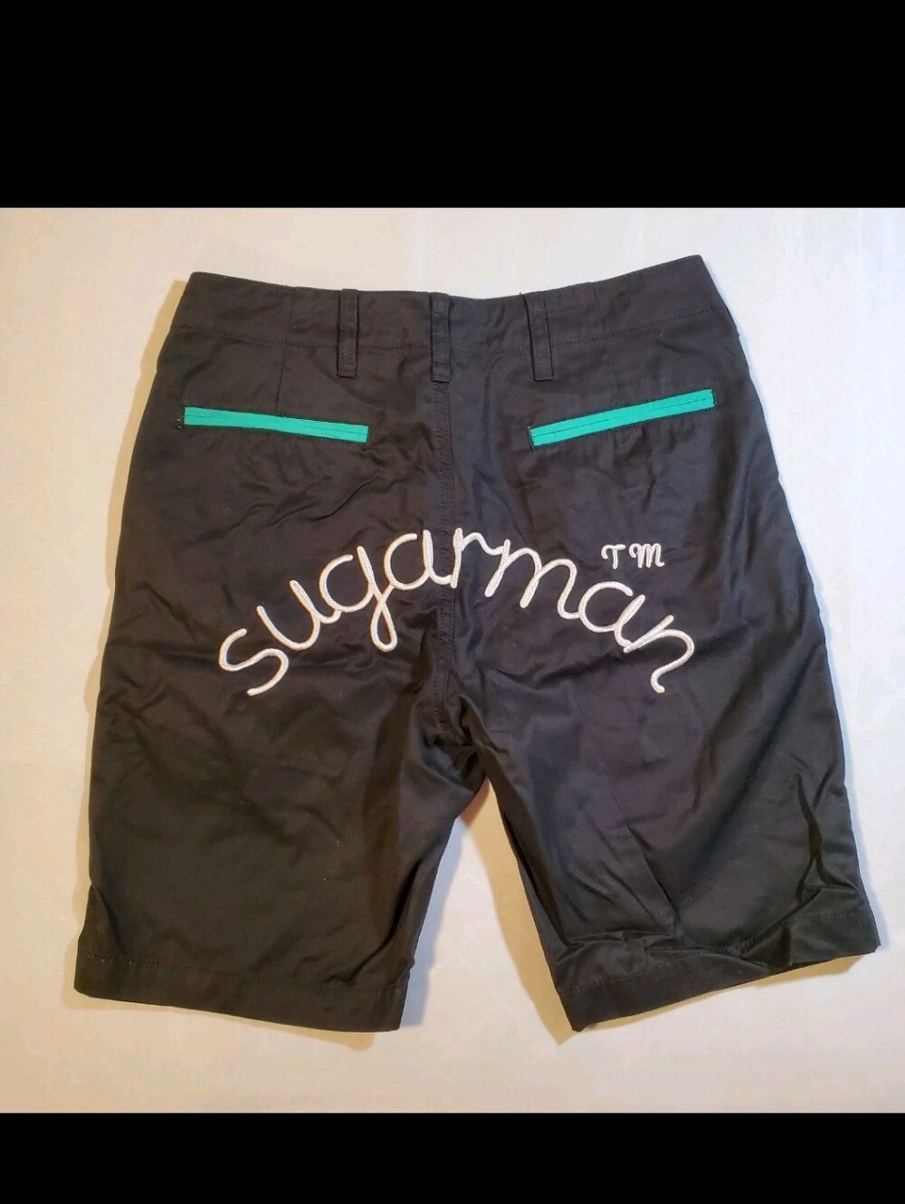 Sugarman Black Shorts with White Logo Duck Graphic Streetwear Embroidered